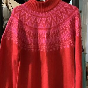 Crown & Ivy Red and Pink Fairisle Turtleneck Sweater, Small
